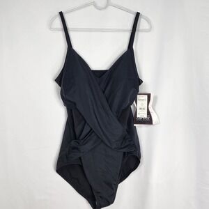 NWT Womens One Piece Slimming Swimsuit Black Tummy Control Shaping Support XL 1